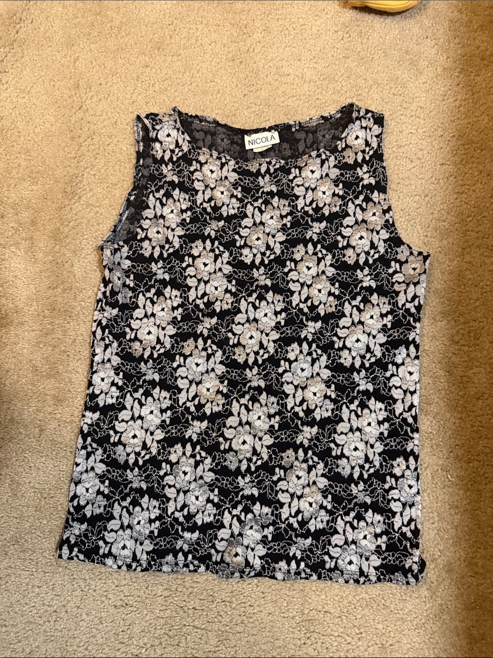 NICOLA Black and White Floral Lace Camisole